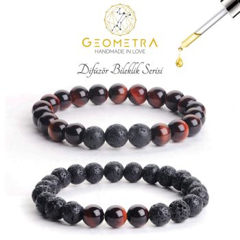 Kızıl Kaplangözü | Lav Taşı | Ruh Eşi Difüzör Doğaltaş Bileklik Seti