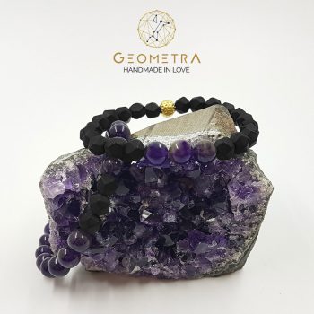 Ametist | Oniks | Ruh Eşi Doğaltaş Bileklik Seti | 22 Ayar Altın Kaplama | Premium Sirius - Görsel 2