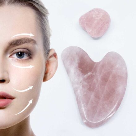 Gua Sha pink quartz Pembe Kuvars Kutle Tas Geometra concept