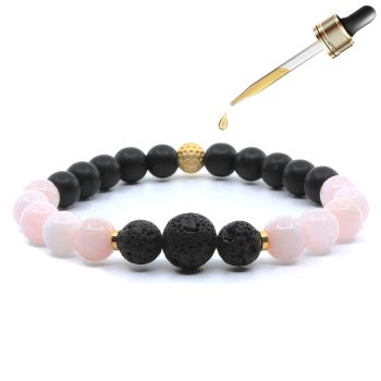 Pembe Kuvars | Lav Taşı | Oniks | Premium 22K Aurum Difüzör Bileklik | Gül Yağı - Görsel 3