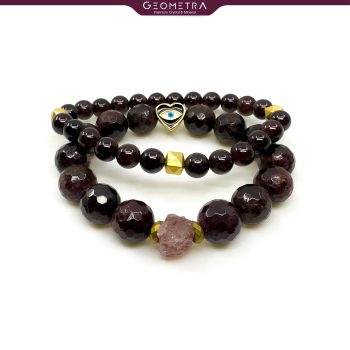 Lal Taşı Garnet | Yakut | Hematit | İkili Doğal Taş Bileklik | Premium 14K Siyah Nazar Aksesuar