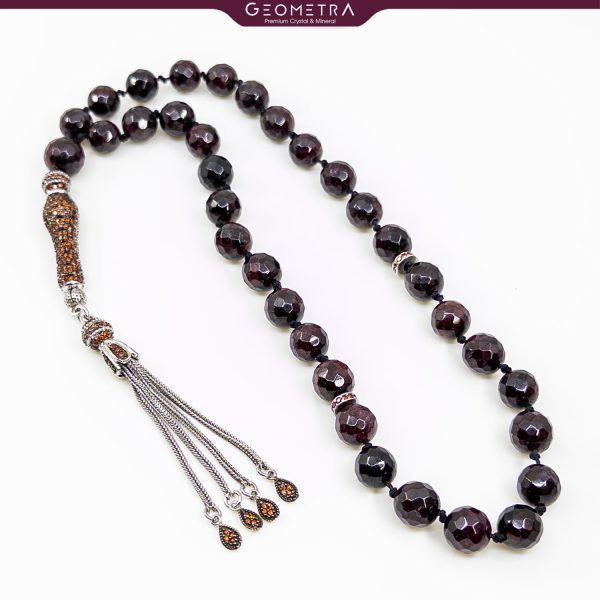 Lal Taşı (Garnet) | Premium 925 Ayar Gümüş Zirkon İmameli Koleksiyonluk Tesbih | Düğümlü 33'lük