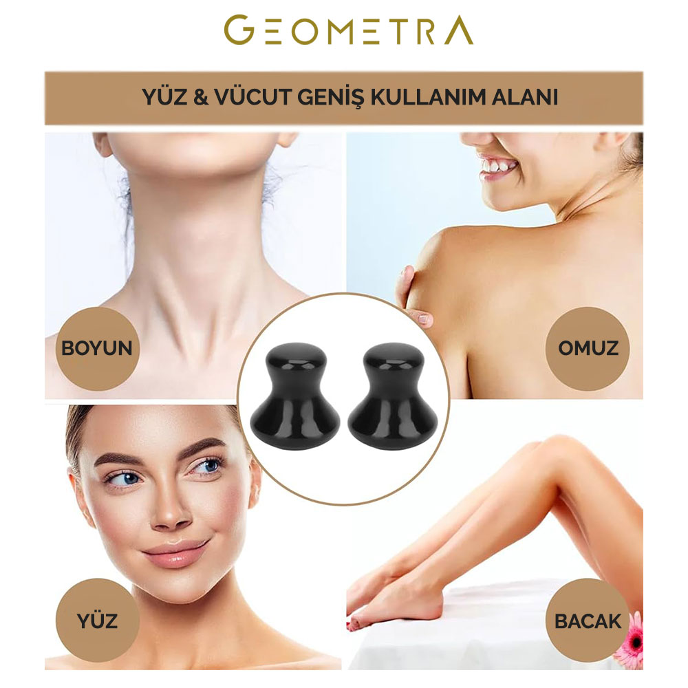 Obsidyen Doğal Taş | Vücut & Yüz Masaj Aleti | Geometra Anti Aging Spa Gua Sha - Görsel 2