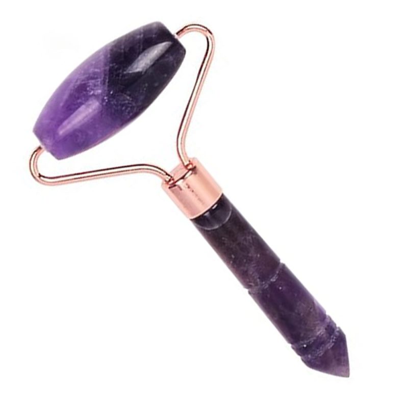 Ametist roller dogal tas yuz masaj aleti yaslanma karsiti guzellik cilt bakim aleti geometra concept kapak