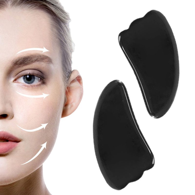 Obsidyen gua sha dogal tas yuz masaj aleti yaslanma karsiti kaz ayagi guzellik cilt bakim aleti geometra concept kapak