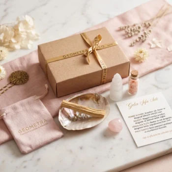 Gelin Odası Ritüel Doğaltaş Düğün Hediye Seti  | Selenit | Pembe Kuvars | Palo Santo Tütsü